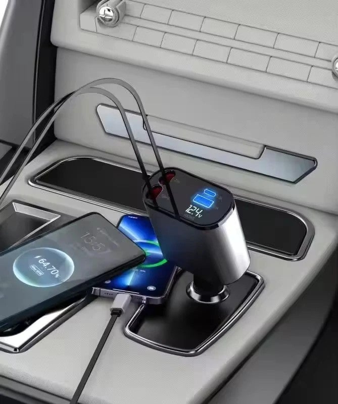 Bluejw Hot Selling 4-in-1 Retractable Car Charger Adapter - LED Digital Display, Smart Quick Fast Charging Station for Automobiles - Image 4